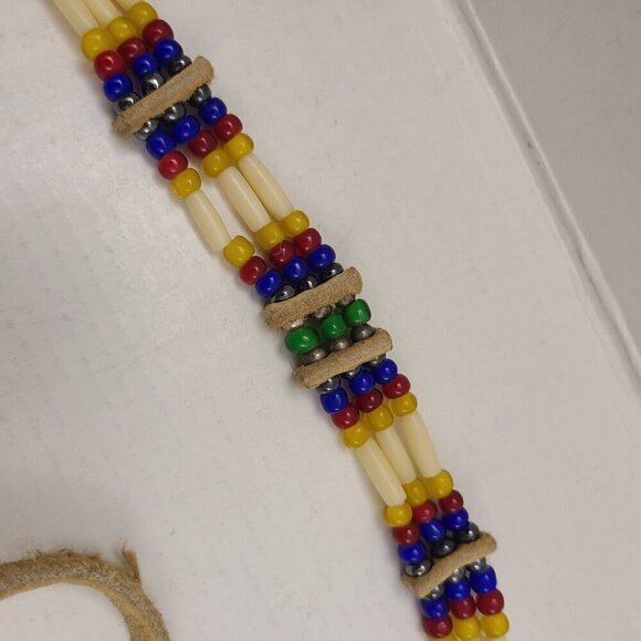 Set of 2 Leather and Bead Native American Choker Necklaces - Picture 9 of 15